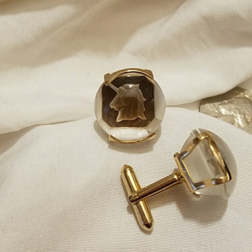 Gold tone  unicorn  intaglio cufflinks
